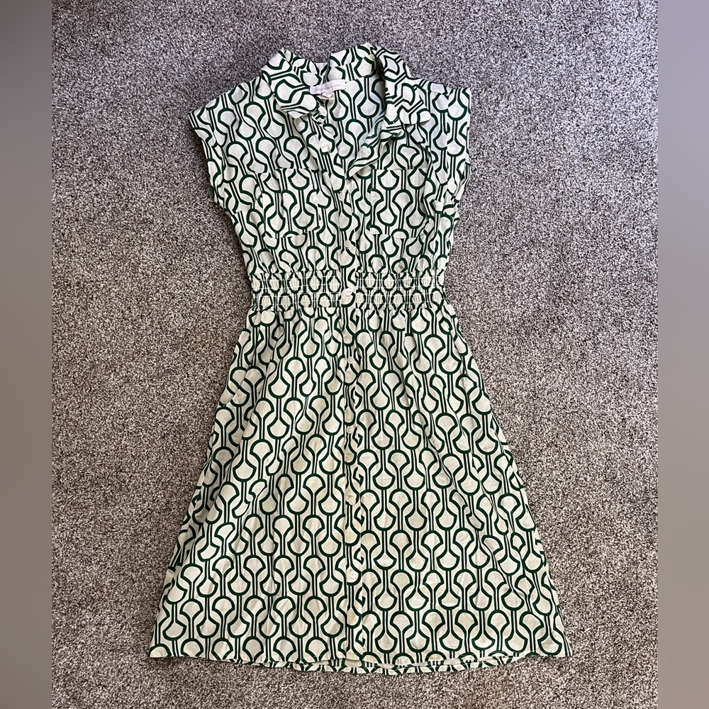 Monteau Women’s Green and White Patterned Cotton Dress Size M